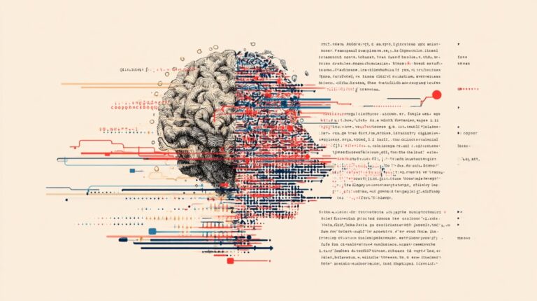 Abstract digital illustration of a brain combined with flowing lines of code, representing the blend of human thought and AI-generated text