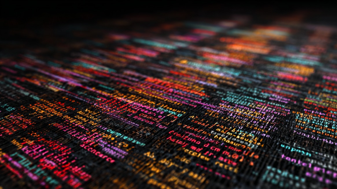 Close-up of colorful lines of computer code displayed on a dark screen, symbolizing AI-generated text that needs human editing